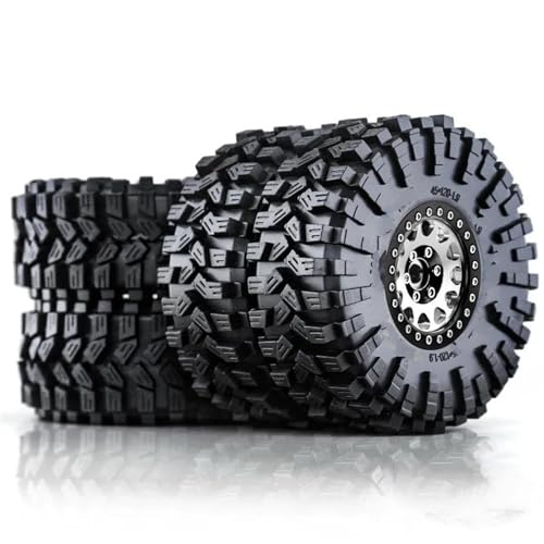 Kompatibel Mit Trxs Für TRX4 Für D90 Für Axial SCX10 4 Stück 120 Mm 1,9 Zoll Metall Beadlock Felge Gummireifen Für 1/10 RC Crawler Auto RC Auto Reifen Felgen(White) von QAWSED