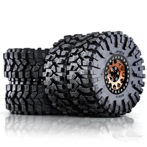 Kompatibel Mit Trxs Für TRX4 Für D90 Für Axial SCX10 4 Stück 120 Mm 1,9 Zoll Metall Beadlock Felge Gummireifen Für 1/10 RC Crawler Auto RC Auto Reifen Felgen(Yellow) von QAWSED