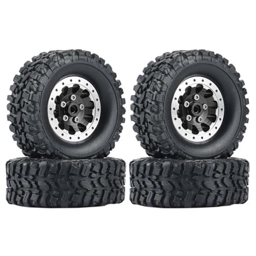 Kompatibel Mit WPL Für C14 C24 B14 B24 B36 MN D90 MN99S 4 Stück Metall Beadlock Radnabe Felge Und Gummireifen RC Auto Upgrade Teile RC Auto Reifen Felgen(Black and White) von QAWSED