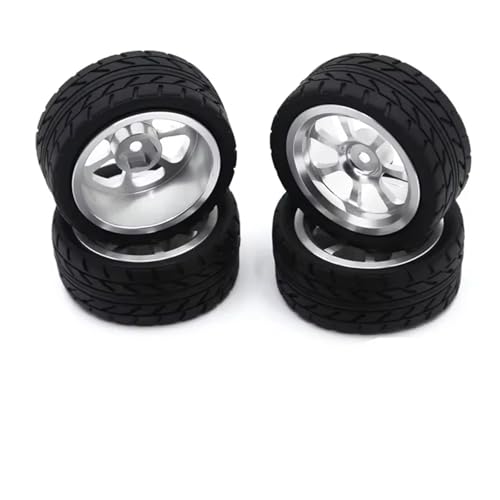 Kompatibel Mit Wltoys 144001 144002 124016 124017 124019 124018 RC-Automobilteile 65-mm-Metallfelge + High-Grip-Gummireifen RC Auto Reifen Felgen(Silver,A) von QAWSED