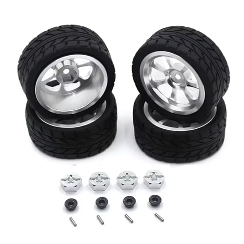 Kompatibel Mit Wltoys 144001 144002 124016 124017 124019 124018 RC-Automobilteile 65-mm-Metallfelge + High-Grip-Gummireifen RC Auto Reifen Felgen(Silver,B) von QAWSED