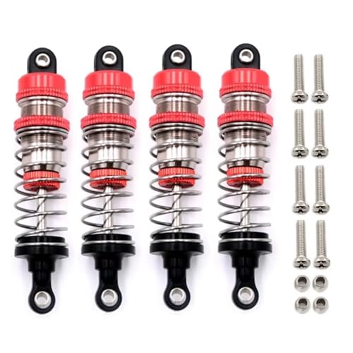 Kompatibel Mit Wltoys 144001 144010 124007 124016 124017 124018 1240190 RC-Autoteilen, 4-teiliger Metall-Öl-Stoßdämpfer RC-Auto Stoßdämpfer(Red) von QAWSED