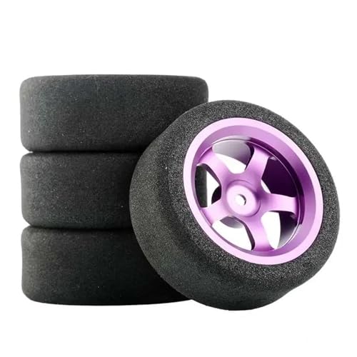 QAWSED Kompatibel Mit HSP Für HPI 1/10 On-Road RC Car 12 Mm Sechskant RC Für Rennwagen Zubehör 4-teiliges Set Für Racing Foam Tire Wheel Rim Set RC Auto Reifen Felgen(Purple) von QAWSED