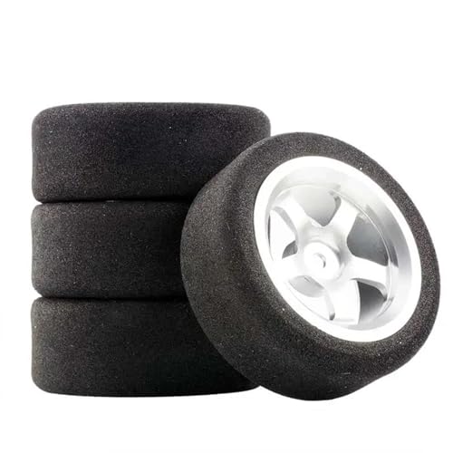 QAWSED Kompatibel Mit HSP Für HPI 1/10 On-Road RC Car 12 Mm Sechskant RC Für Rennwagen Zubehör 4-teiliges Set Für Racing Foam Tire Wheel Rim Set RC Auto Reifen Felgen(White) von QAWSED