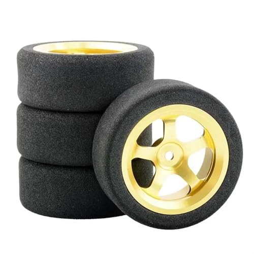 QAWSED Kompatibel Mit HSP Für HPI 1/10 On-Road RC Car 12 Mm Sechskant RC Für Rennwagen Zubehör 4-teiliges Set Für Racing Foam Tire Wheel Rim Set RC Auto Reifen Felgen(Yellow) von QAWSED