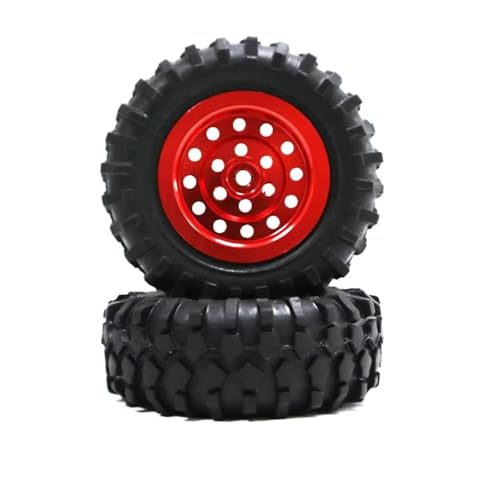 QAWSED Kompatibel Mit WPL D12 1/10 RC-Auto, Upgrade-Teil, Ersatzzubehör, Offroad-Radfelgen, Reifen, RC-Autoteil, RC-Radfelgen, Reifen RC Auto Reifen Felgen(Red) von QAWSED