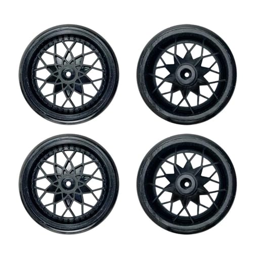 QAWSED Kompatibel Mit WPL Für D12-Reifen, 4 Stück, Upgrade-Radfelge, Radnaben, Gummireifen, RC-Car-Ersatzteile, Ersatzzubehör RC Auto Reifen Felgen(Black) von QAWSED