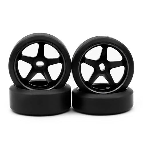 QAWSED Kompatibel Mit Wltoys 284131 K969 K989 Für Kyosho Für Mini-Z 1/28 RC Autoteile 2,5/5,5 Grad Hartplastik Driftreifen Metallfelge RC Auto Reifen Felgen(Black,2.5 Degrees) von QAWSED