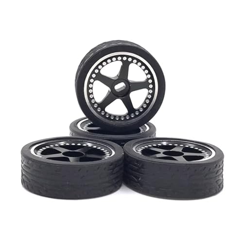 QAWSED Kompatibel Mit Wltoys 284131 K969 K989 K999 P929 Für Mini-Z 1/28 RC Auto Upgrades Teile 4 Stück 26 Mm Metallfelge Gummireifen Reifensatz RC Auto Reifen Felgen von QAWSED