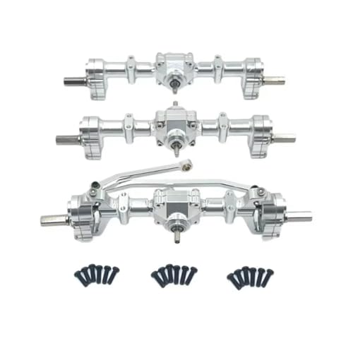 QAWSED Vorder Hinterachse RC Kompatibel Mit WPL B16 B36 1/16 RC-Auto-Upgrade-Teile, Modifikationszubehör, Metall-Vorder-/Mitte-/Hintertürachsen, Sechsradantrieb(Silver) von QAWSED