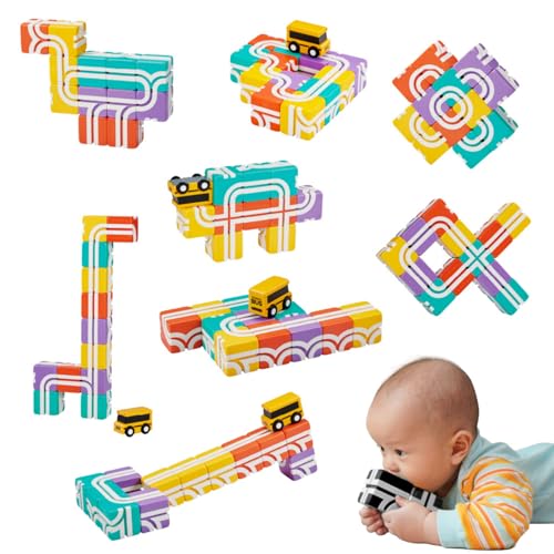 QBI Magnetblöcke, STEM-Spielzeug für Kleinkinder ab 1 Jahr, Jungen und Mädchen, bunte 3D-Bausteine mit Schulbus, Magnetblock für Kinder, pädagogisches und Montessori-Vorschulkinderspielzeug (13 Stück) von QBI