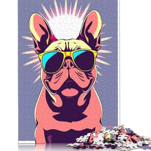1000 Teile Coole Bulldogge mit Sonnenbrille, Pop-Art-Papierpuzzle für Erwachsene, Puzzles für Erwachsene, Lernspiel, Herausforderungsspielzeug (38 x 26 cm) von QBIREX