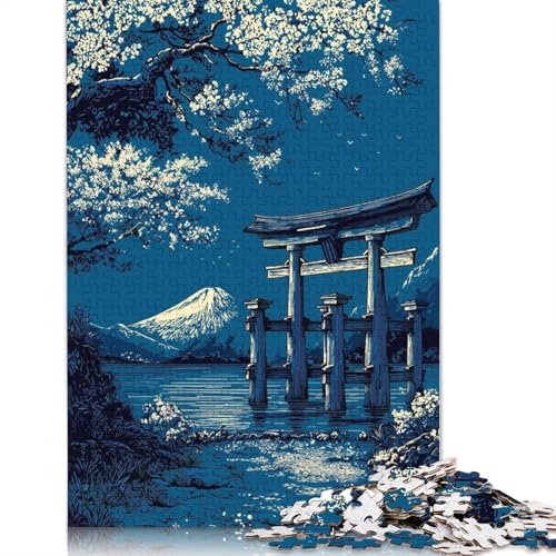 1000 Teile Japanische Landschaft mit Torii-Tor und Berg-Papierpuzzle für Erwachsene, Puzzle, Lernspiel, Herausforderungsspielzeug (38 x 26 cm) von QBIREX