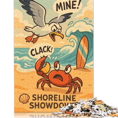 1000 Teile Shoreline Showdown Krabbe vs. Möwe Papierpuzzle für Erwachsene, Puzzles für Erwachsene, Lernspiel, Herausforderungsspielzeug (75 x 50 cm) von QBIREX