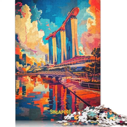 1000 Teile Singapur-Kunstposter-Puzzle, Schwierigkeitsgrad für Erwachsene, entspannendes Spiel, Spielzeug, (75 x 50 cm) von QBIREX