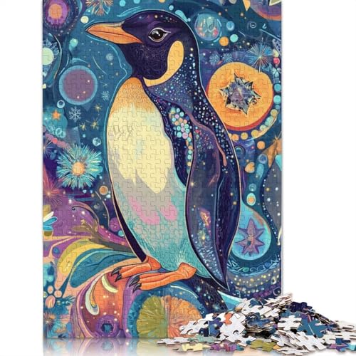 1000-teiliger Psychedelischer Blauer Pinguin auf einem AST – Kunst-Puzzle für Erwachsene, Puzzle, Lernspiel, Herausforderungsspielzeug (38 x 26 cm) von QBIREX