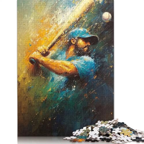 1000-teiliges Baseball-Schlagmann-Schwung – Energetische abstrakte Sportkunst-Puzzles für Erwachsene, Puzzle für Erwachsene, einzigartige Heimdekoration (38 x 26 cm) von QBIREX
