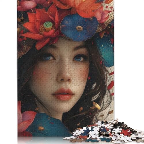 1000-teiliges Blumenrahmen-Puzzle für Erwachsene und Teenager, Holzpuzzles für Erwachsene, Lernspiel, Herausforderungsspielzeug, 1000 Stück (75 x 50 cm) von QBIREX