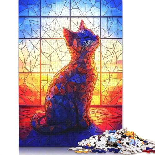 1000-teiliges Buntglas-Katzen-Puzzle für Erwachsene und Teenager, Papierpuzzle, 1000 Teile (75 x 50 cm) von QBIREX