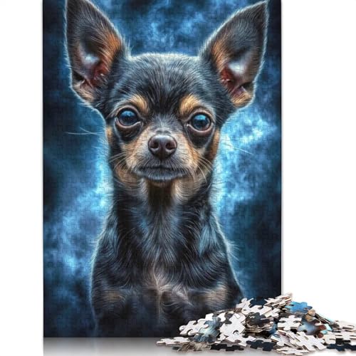 1000-teiliges Chihuahua-Porträt-Puzzle für Erwachsene, Papierpuzzles, Puzzles für Erwachsene, Lernspiel, Herausforderungsspielzeug, 1000 Stück (38 x 26 cm) von QBIREX