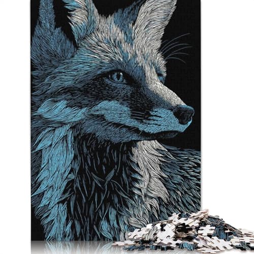 1000-teiliges Fuchsporträt in Blau und Weiß, Puzzle für Erwachsene, Puzzle, Puzzle für Erwachsene, Heimdekoration, Puzzle-Spielzeug, 1000 Teile (38 x 26 cm) von QBIREX