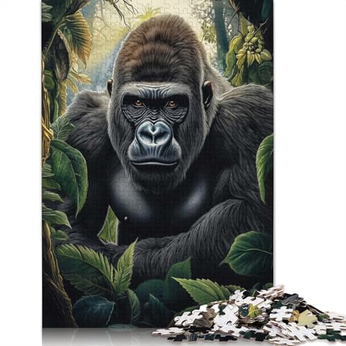 1000-teiliges Gorilla-im-Dschungel-Puzzle für Erwachsene Teenager, Papierpuzzles, nachhaltiges Puzzle für Erwachsene | Spiele 1000 Teile (38 x 26 cm) von QBIREX