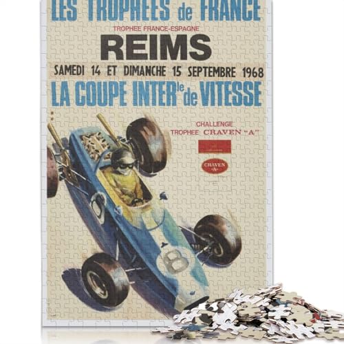 1000-teiliges Grand Prix Reims 1968 Coupe Inter Trophee Craven A Puzzle, Holzpuzzle für Teenager, Lernspielzeug, 1000 Teile (75 x 50 cm) von QBIREX