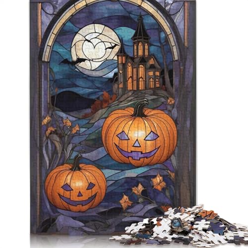 1000-teiliges Halloween-Buntglas-Puzzle für Erwachsene, Papierpuzzle für Erwachsene und Jugendliche, Lernpuzzle 1000 Stück (75 x 50 cm) von QBIREX