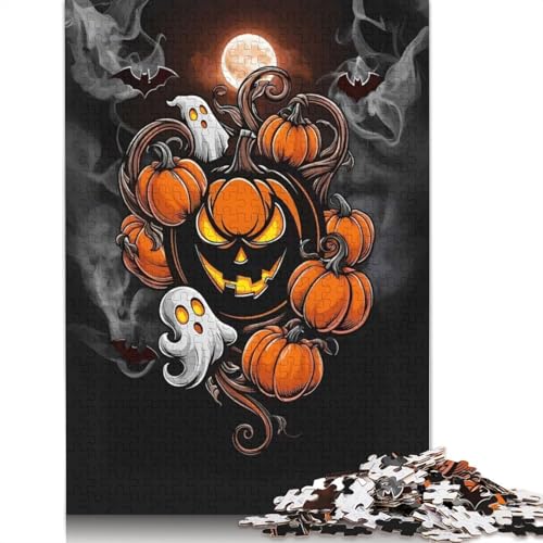 1000-teiliges Halloween-Puzzle mit Kürbislaternen für Erwachsene, Puzzle, Lernspiel, Herausforderungsspielzeug, 1000 Stück (75 x 50 cm) von QBIREX