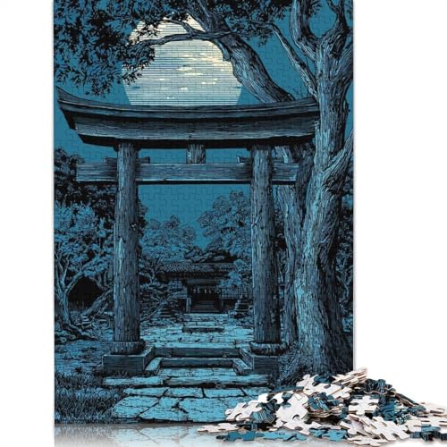 1000-teiliges Japanisches Torii-Tor unter Mondlicht-Puzzle für Erwachsene und Teenager, Lernspiele für Zuhause, DIY-Spielzeug, 1000 Stück (38 x 26 cm) von QBIREX