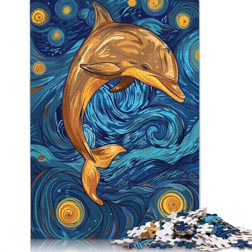 1000-teiliges Papierpuzzle „Delfin im Sternennacht-Stil“, Papierpuzzle für Erwachsene und Jugendliche ab 12 Jahren, 1000 Teile (38 x 26 cm) von QBIREX