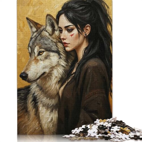 1000-teiliges Papierpuzzle mit Frauen- und Wolfsporträt, Papierpuzzle für Erwachsene und Jugendliche ab 12 Jahren, 1000 Teile (38 x 26 cm) von QBIREX