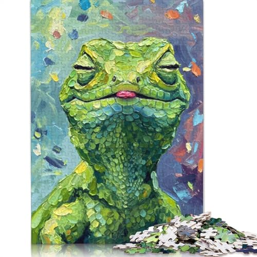1000-teiliges Papierpuzzle mit Ölgemälde der grünen Eidechse, Papierpuzzle für Erwachsene und Jugendliche ab 12 Jahren, 1000 Stück (75 x 50 cm) von QBIREX