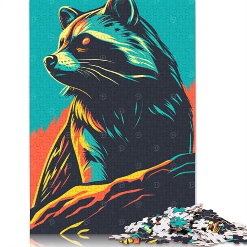 1000-teiliges Pop-Art-Puzzle mit Waschbär-Porträt für Erwachsene, Puzzle, Erwachsenen-Puzzle, Heimdekoration, Puzzle-Spielzeug, 1000 Stück (38 x 26 cm) von QBIREX