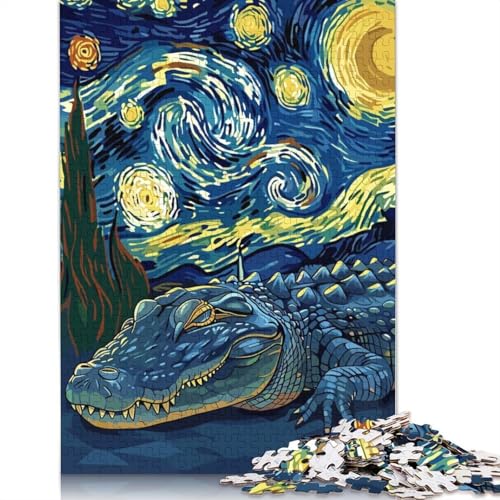1000-teiliges Puzzle „Alligator im Sternennacht-Stil“ für Erwachsene, Papierpuzzle, Lernspiel für Erwachsene Teenager, 1000 Teile (38 x 26 cm) von QBIREX