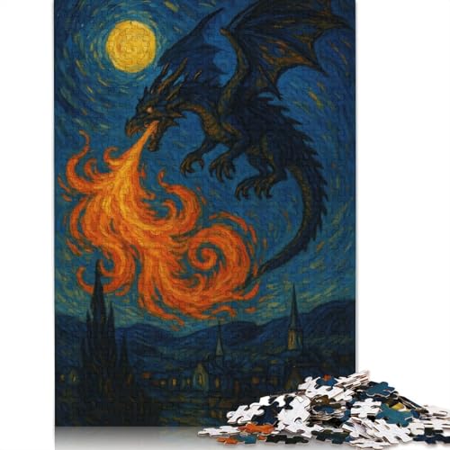 1000-teiliges Puzzle „Drachenfeuer, Sternennacht-Malerei“ für Erwachsene und Teenager, 1000 Teile (38 x 26 cm) von QBIREX