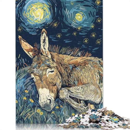 1000-teiliges Puzzle „Esel schläft unter dem Sternenhimmel“, Papierpuzzle für Erwachsene, Teenager, Mann, Frau, Geschenk, 1000 Teile (38 x 26 cm) von QBIREX