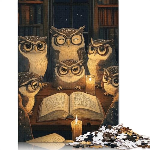 1000-teiliges Puzzle „Eulen lesen bei Kerzenlicht“ für Erwachsene, Puzzle für Erwachsene und Jugendliche ab 12 Jahren, 1000 Teile (75 x 50 cm) < von QBIREX
