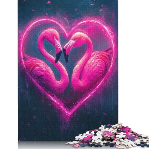 1000-teiliges Puzzle „Flamingos in Love“ für Erwachsene, Papierpuzzle für Erwachsene, Lernspiel, Herausforderungsspielzeug, 1000 Stück (38 x 26 cm) von QBIREX