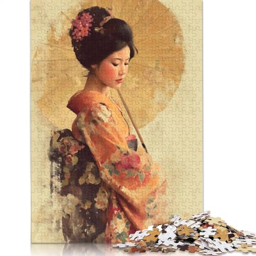 1000-teiliges Puzzle „Geisha mit Regenschirm“, Gemälde, für Erwachsene und Teenager, Papierpuzzle, 1000 Teile (75 x 50 cm) von QBIREX