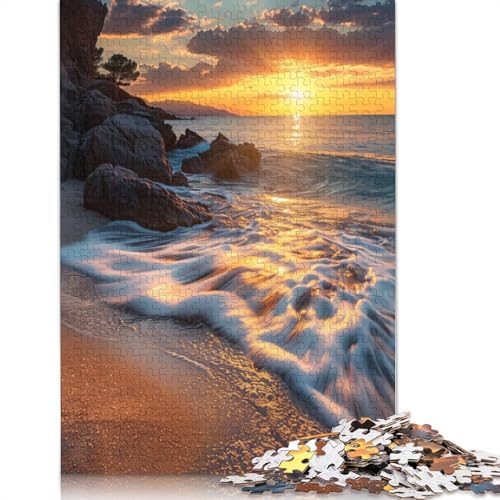 1000-teiliges Puzzle „Goldene Strahlen an der Küste“, Schwierigkeitsgrad für Erwachsene, Lernspielzeug, Spiele, Familiendekoration (75 x 50 cm) von QBIREX