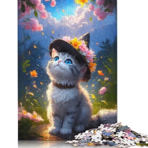 1000-teiliges Puzzle „Kätzchen im Hexenhut“, Puzzle für Papppuzzle, Lernspielzeug, 1000 Teile (75 x 50 cm) von QBIREX