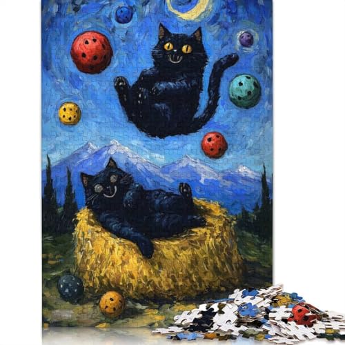 1000-teiliges Puzzle „Katzen in Einer Sternennacht“, Parodie-Puzzle für Erwachsene, Puzzle, Lernspiel, Herausforderungsspielzeug, 1000 Teile (75 x 50 cm) von QBIREX