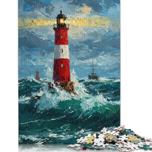 1000-teiliges Puzzle „Leuchtturm in stürmischer See“ für Erwachsene, Puzzle, Lernspiel, Herausforderungsspielzeug, 1000 Stück (75 x 50 cm) von QBIREX