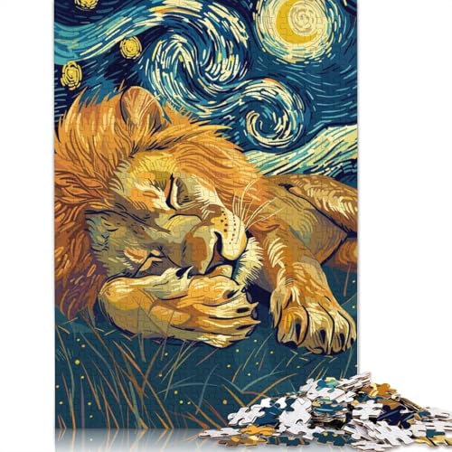 1000-teiliges Puzzle „Löwe schläft unter dem Sternenhimmel“ für Erwachsene und Teenager, Lernspiele für zu Hause, DIY-Spielzeug, 1000 Stück (38 x 26 cm) von QBIREX