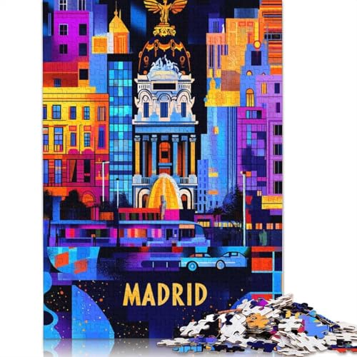1000-teiliges Puzzle „Madrid Geometric Night“ – lebendige Urbane Illustration für Erwachsene und Teenager, Lernspielzeug aus Papier, 1000 Teile (38 x 26 cm) von QBIREX