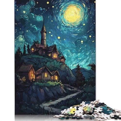 1000-teiliges Puzzle „Nächtliches Dorf unter Sternenhimmel“ für Erwachsene, Papierpuzzles für Erwachsene, Teenager, Mann, Frau, Geschenk, 1000 Stück (38 x 26 cm) von QBIREX