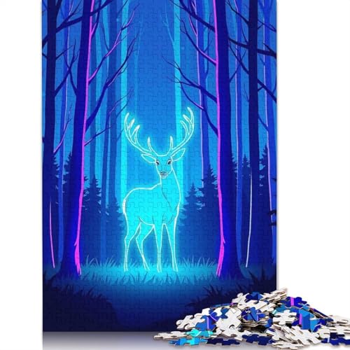1000-teiliges Puzzle „Neonhirsch im blauen Wald“ für Erwachsene, Papierpuzzles, Puzzles für Erwachsene, Lernspiel, Herausforderungsspielzeug (75 x 50 cm) von QBIREX