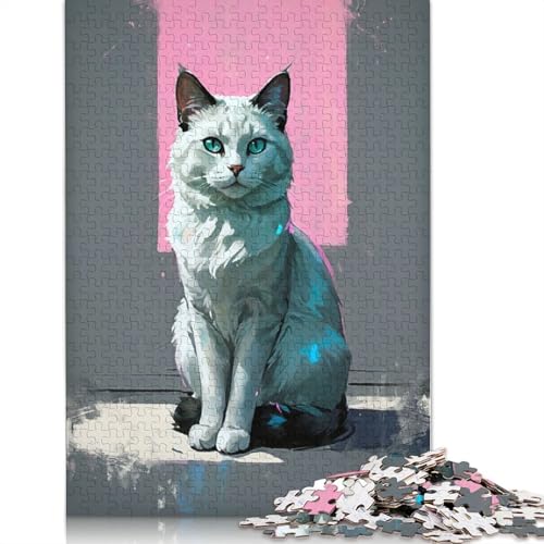 1000-teiliges Puzzle „Porträt Einer weißen Katze“, Puzzle für Papppuzzles, Lernspielzeug, 1000 Teile (75 x 50 cm) von QBIREX