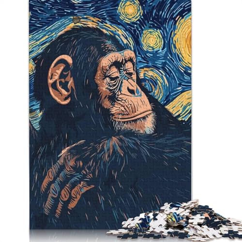 1000-teiliges Puzzle „Schimpanse im Sternennacht-Stil“ für Erwachsene, Papierpuzzle, Lernspiel für Erwachsene Teenager, 1000 Teile (38 x 26 cm) von QBIREX